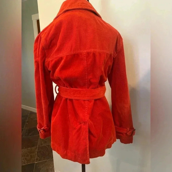 L.L.Bean Orange Corduroy Belted Trench Coat Jacket Women’s Small Petite - Picture 3 of 10